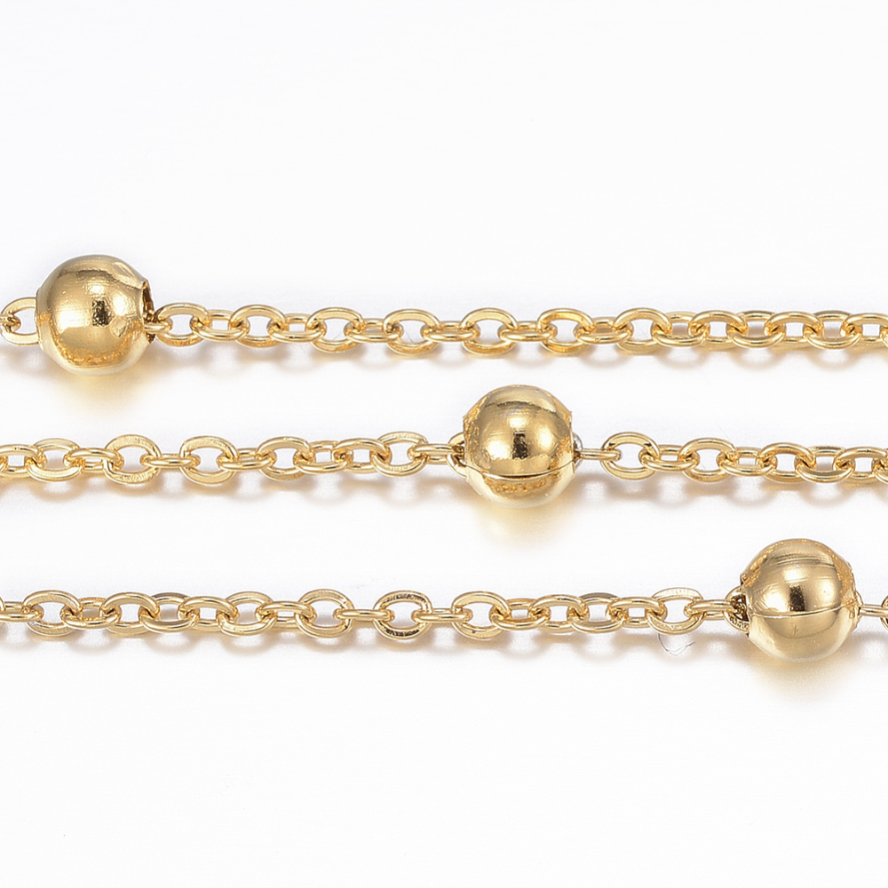 PandaHall 304 Stainless Steel Cable Chains, with Spool, Steel Beads, Golden, 2x1.5x0.2mm; about 10m/roll Stainless Steel