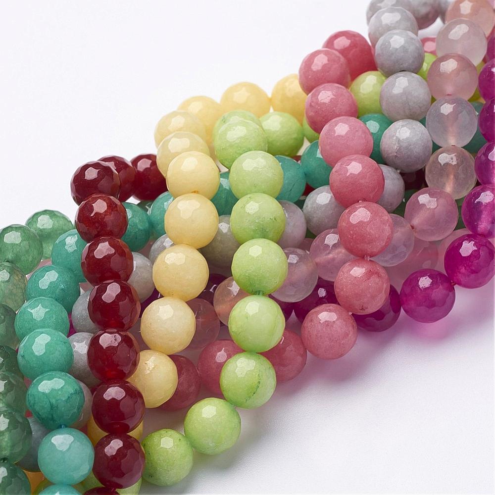 PandaHall Natural White Jade Gemstone Bead Strands, Dyed, Faceted Round, Mixed Color, 10mm, Hole: 1mm; about 38pcs/strand, 15.5" White Jade...