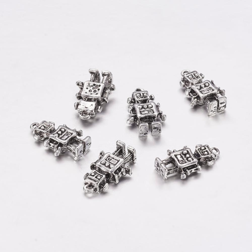 PandaHall Tibetan Style Pendants, Lead Free & Nickel Free, Robot, Antique Silver, 17x10.5x4.5mm, Hole: 1mm Alloy Human