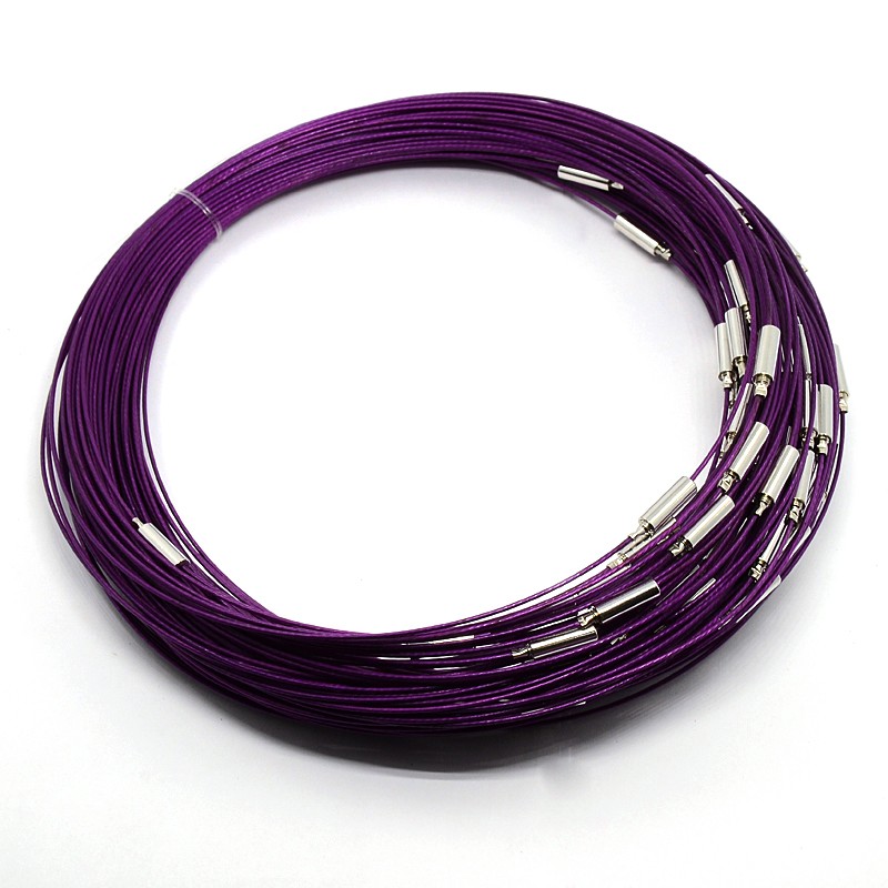 PandaHall Necklace Loop with Brass Clasps, Made of Steel Wire, Purple, 17.5"; 1mm Steel Purple