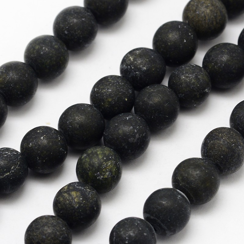 PandaHall Natural Serpentine/Green Lace Stone Beads Strands, Frosted, Round, 8mm, Hole: 1mm; about 48pcs/strand, 15.1" Serpentine Round...