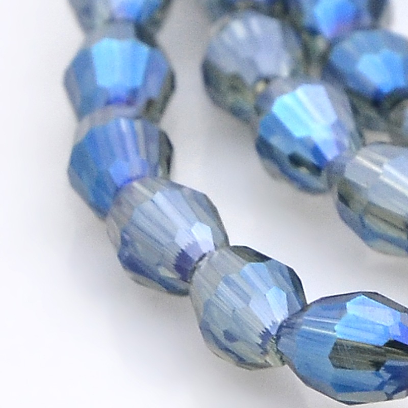 PandaHall Full Rainbow Plated Glass Faceted Rice Beads Strands, SteelBlue, 6x4mm, Hole: 1mm; about 72pcs/strand, 16" Glass Rice Blue