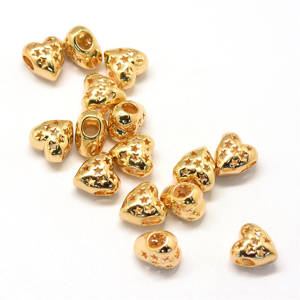 PandaHall Alloy European Beads, Large Hole Beads, Heart, Golden, 11x10.5x7.5mm, Hole: 4mm Alloy Heart