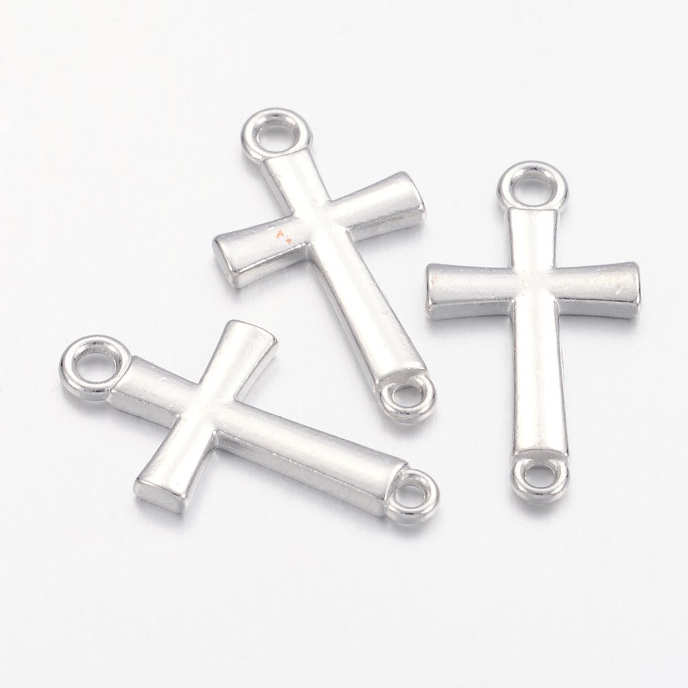 PandaHall Metal Alloy Links, Lead Free and Nickel Free, Cross, 14.5x27x2.5mm, Two Holes, Hole: 2.5mm Alloy Cross