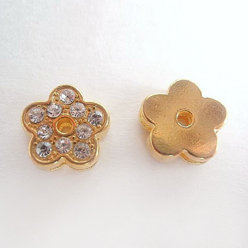 PandaHall Alloy Rhinestone Slide Charms, Valentine Gift Beads,  Golden, Flower, about 12mm in diameter, 5mm thick, hole: 2mm...