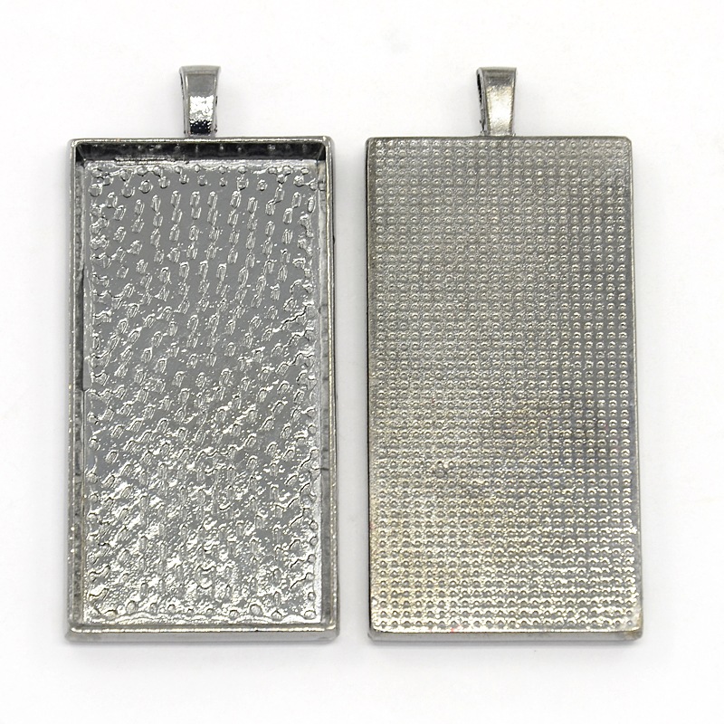 PandaHall Alloy Pendant Cabochon Settings, Rectangle, Gunmetal, Tray: 24x48mm; 59x27x5mm, Hole: 3x5mm Alloy Rectangle