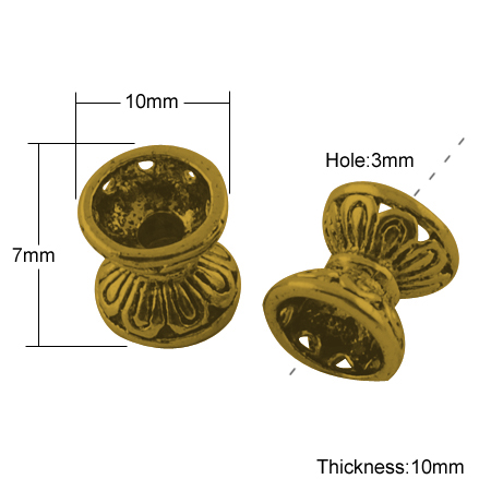 PandaHall Brass Double Sided Bead Cones, Lead Free, Antique Golden, 7x7mm, Hole: 2mm Brass