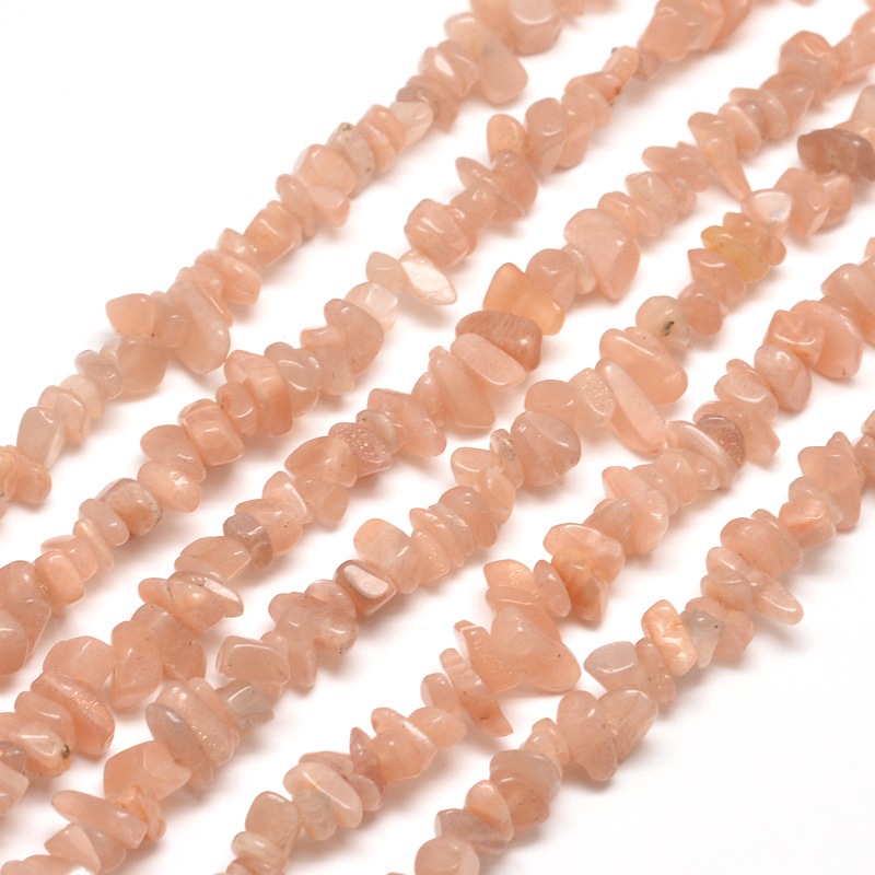 PandaHall Natural Peach Moonstone Chip Bead Strands, 5~8x5~8mm, Hole: 1mm; about 31.5" Moonstone Chip