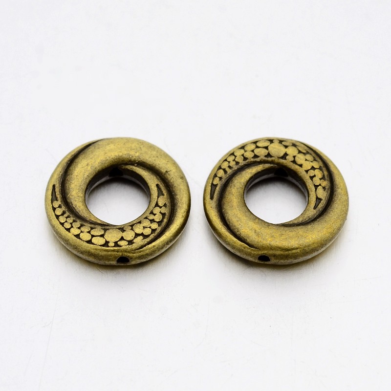 PandaHall Tibetan Style Alloy Bead Frames, Donut, Antique Bronze, 15x2.5mm, Inner Diameter: 6mm, Hole: 1mm Alloy Donut