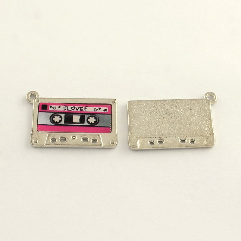 PandaHall Platinum Plated Tape Alloy Tape Pendants, Nickel Free, HotPink, 19x28x2mm, Hole: 1.5mm; about 40pcs/bag Alloy+Other Material Study...
