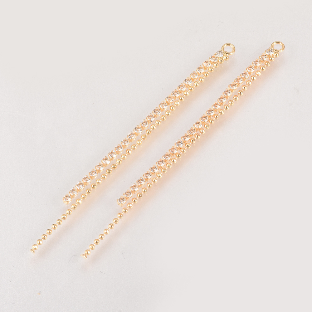 PandaHall Brass Rhinestone Cup Chain Big Pendants, Tassel Pendant, Real Gold Plated, with Ball Chain, Crystal, 65x3mm, Hole: 1.5mm...