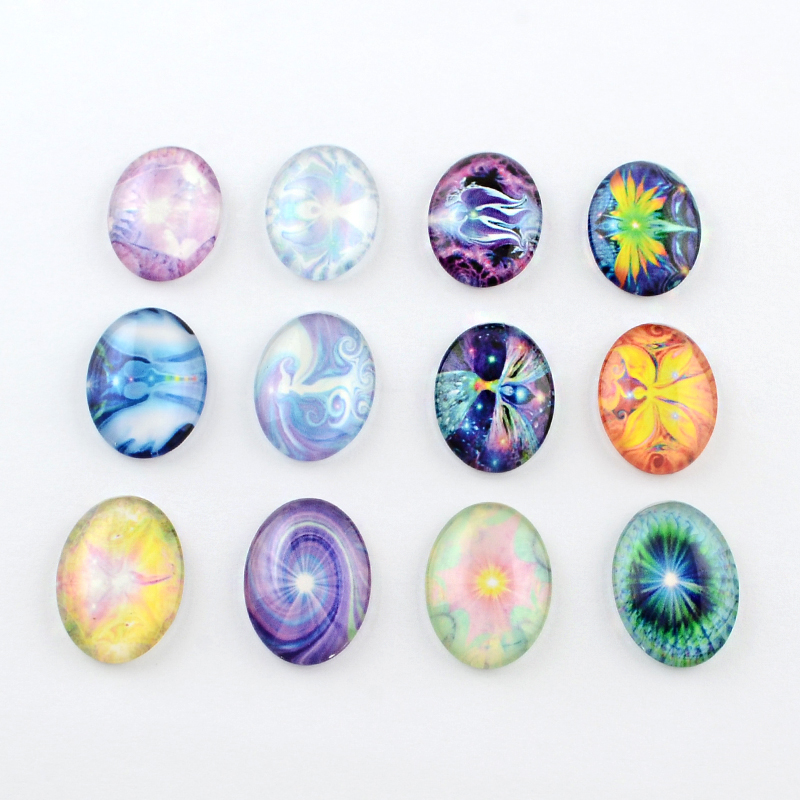 PandaHall Flatback Oval Glass Cabochons for DIY Projects, Mixed Color, 25x18x5mm Glass Oval Multicolor