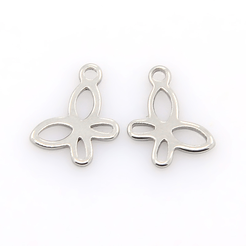 PandaHall 304 Stainless Steel Insect Charm Butterfly Pendants, Stainless Steel Color, 11x9x1mm, Hole: 1mm Stainless Steel Butterfly