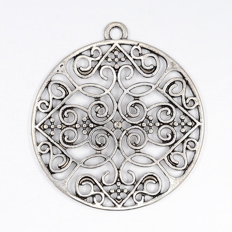 PandaHall Alloy Pendants, Lead Free & Nickel Free, Flat Round, Antique Silver, 35x2.5mm, Hole: 2mm Alloy Flat Round