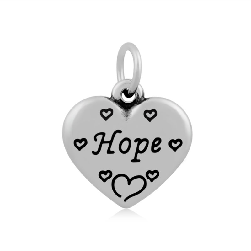 PandaHall 316 Stainless Steel Pendants, Heart, with Word Hope, Antique Silver, 16.5x16.5x3.5mm, Hole: 5mm Stainless Steel Heart