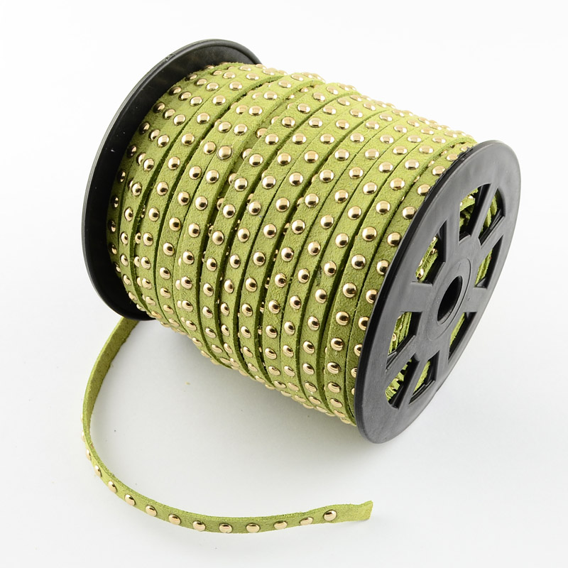 PandaHall Faux Suede Cord, Faux Suede Lace, with Golden Alloy Rivet, for Punk Rock Jewelry Making, YellowGreen, 6x2.5mm; 50yards/roll Suede...
