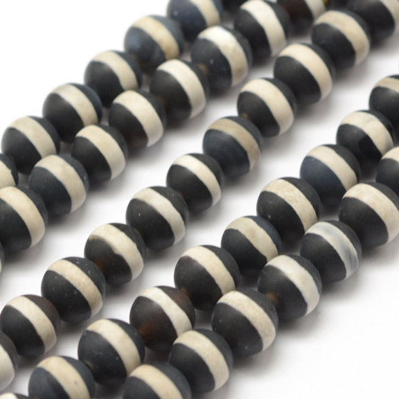 PandaHall Frosted Round Natural Agate Tibetan Style dZi Beads Strands, Black, 6mm, Hole: 1mm; about 64pcs/strand, 15.4" Tibetan Agate Round...
