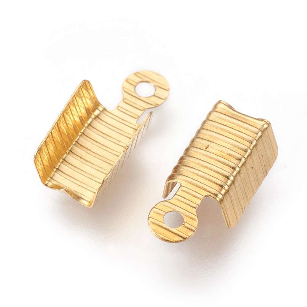 PandaHall Brass Folding Crimp Ends, Unplated, Nickel Free, 13x5mm Brass
