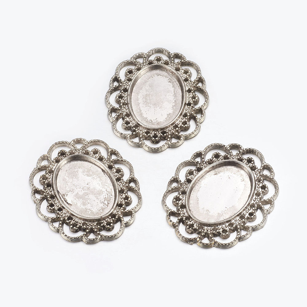 PandaHall Alloy Cabochon Settings, DIY Material for Hair Accessories, Antique Silver, Lead Free, 41x35x2mm, Hole: 1mm, Tray: 24x17.5 Alloy