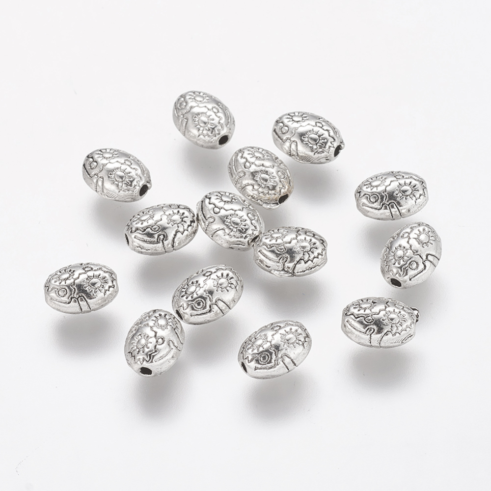 PandaHall Tibetan Silver Beads, Oval, Antique Silver, Lead Free & Cadmium Free, about 6 mm wide, 8 mm long, 4.1mm thick, hole: 1mm Alloy...