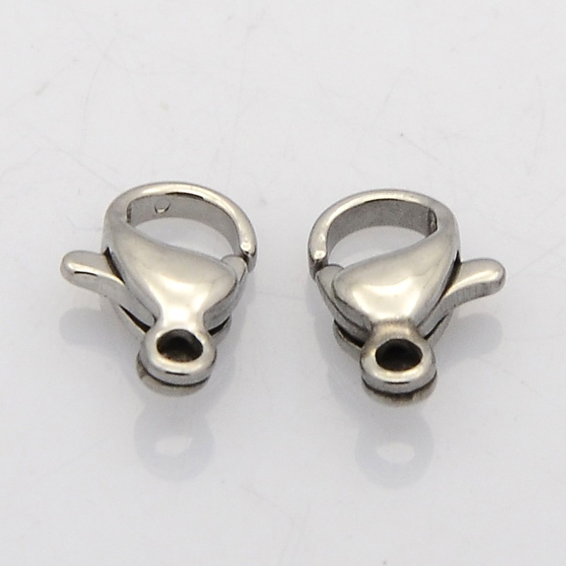 PandaHall 304 Stainless Steel Lobster Claw Clasps, Grade A, Stainless Steel Color, 15x9x4mm, Hole: 2mm Stainless Steel Others