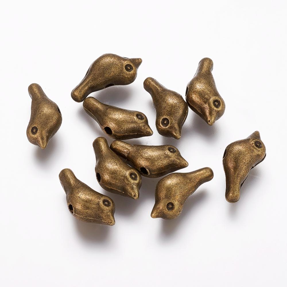 PandaHall Tibetan Style Beads, Lead Free & Nickel Free, Bird Beads for Jewelry Making, Antique Bronze, 7x16x6mm, Hole: 2mm Alloy Bird