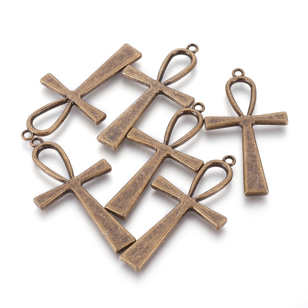 PandaHall Tibetan Style Big Pendants, Lead Free & Cadmium Free & Nickel Free, Ankh Cross, Antique Bronze Color, Size: about 55mm long, 29mm...
