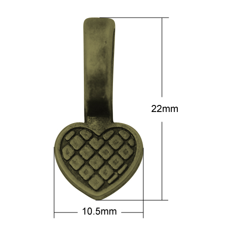 PandaHall Alloy Glue-on Flat Bails, Lead Free & Nickel Free, Heart, Antique Bronze, 22x10.5x7.5mm, Hole: 8x5mm Alloy
