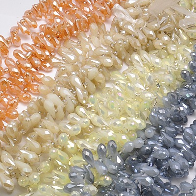 PandaHall Electroplate Glass Beads Strands, Full Plated, Faceted, Drop, Mixed Color, 12x6mm, Hole: 1mm Drop Multicolor