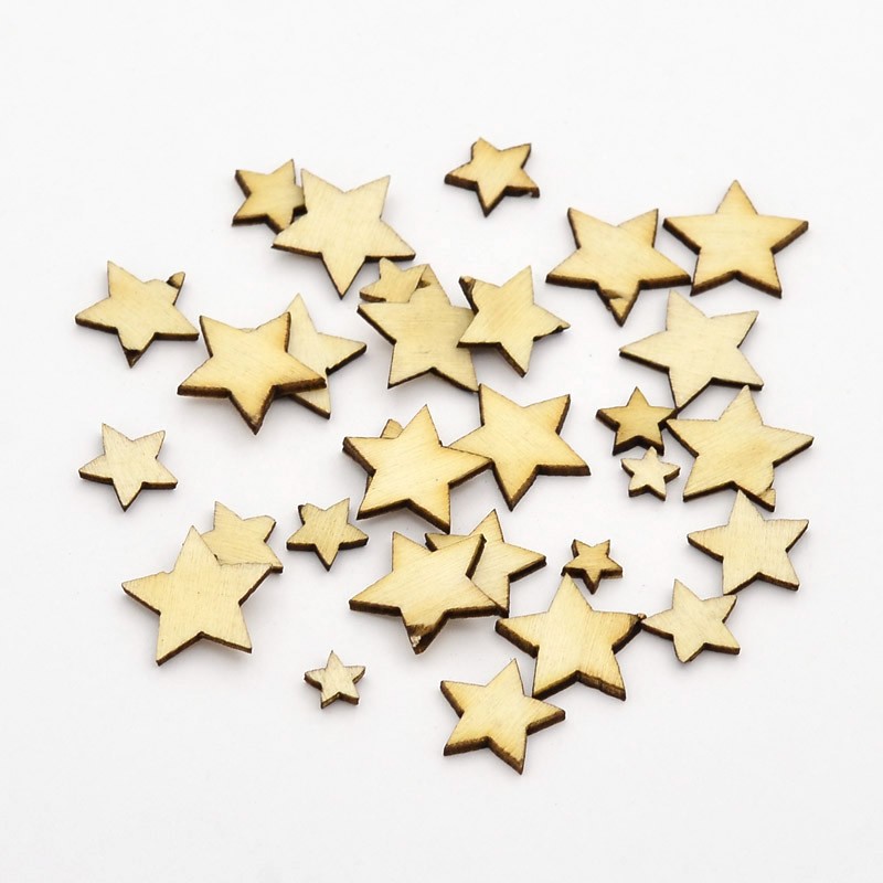 PandaHall Star Wood Cabochons, BlanchedAlmond, 6~14x1mm Wood Star Orange