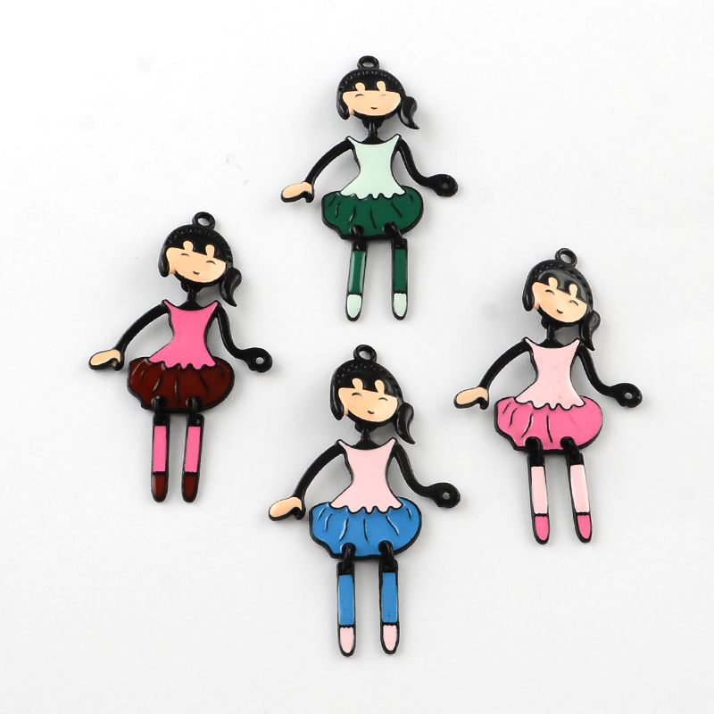 PandaHall Fashion Girl Zinc Alloy Enamel Big Pendants, Nickel Free, Gunmetal, 63x36x2mm, Hole: 2mm Alloy+Enamel Human Multicolor
