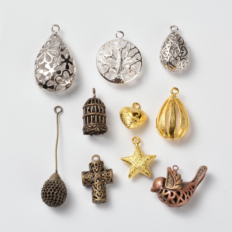 PandaHall Mixed Brass/Alloy Findings, Mixed Color, 16~49x12~29x10~12mm, Hole: 1.5~2mm Mixed Material