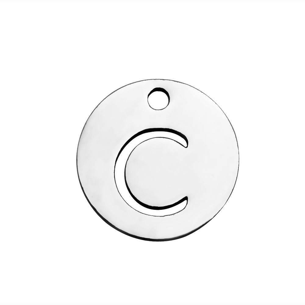 PandaHall 304 Stainless Steel Charms, Flat Round with Letter, Stainless Steel Color, Letter.C, 12x1mm, Hole: 1.5mm Stainless Steel Flat...