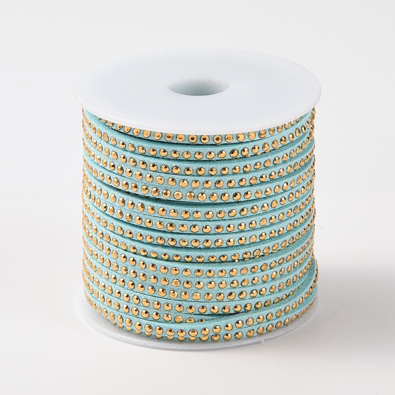 PandaHall Rivet Faux Suede Cord, Faux Suede Lace, with Aluminum, LightBlue, 3x2mm; about 20yards/roll Suede Blue