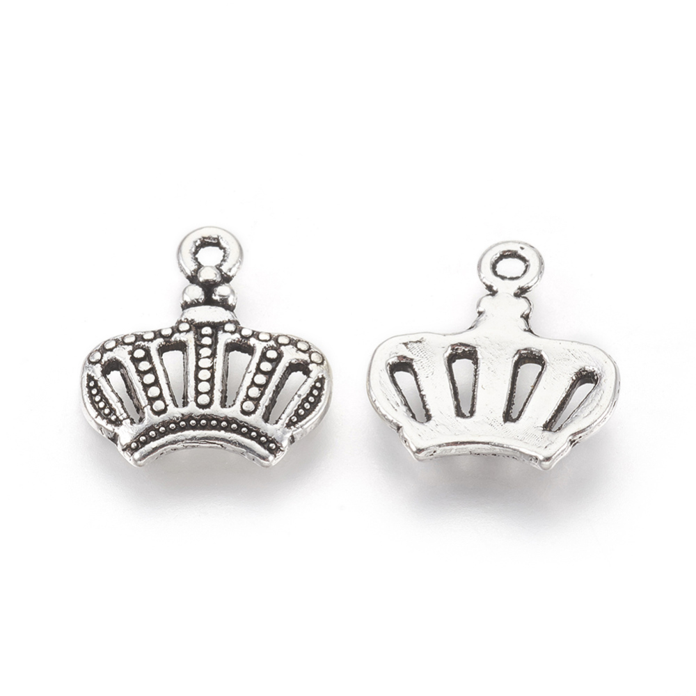 PandaHall Alloy Charms, Lead Free and Cadmium Free, Crown, Antique Silver, 14x12.5x2.5mm, Hole: 1mm Alloy Crown