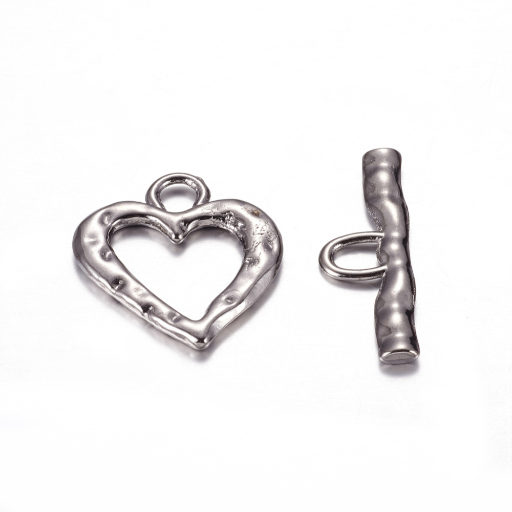 PandaHall Tibetan Style Toggle Clasps, Lead Free and Cadmium Free & Nickel Free, Heart, Gunmetal, Size: Heart: about 26x23x2mm, Bar...