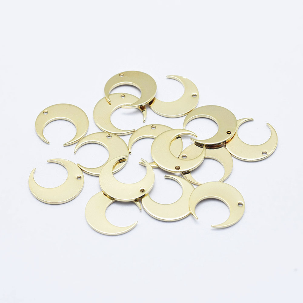 PandaHall Electroplated Brass Pendant, Long-Lasting Plated, Real 18K Gold Plated, Nickel Free, Moon, 14x14x0.7mm, Hole: 1mm Brass Moon