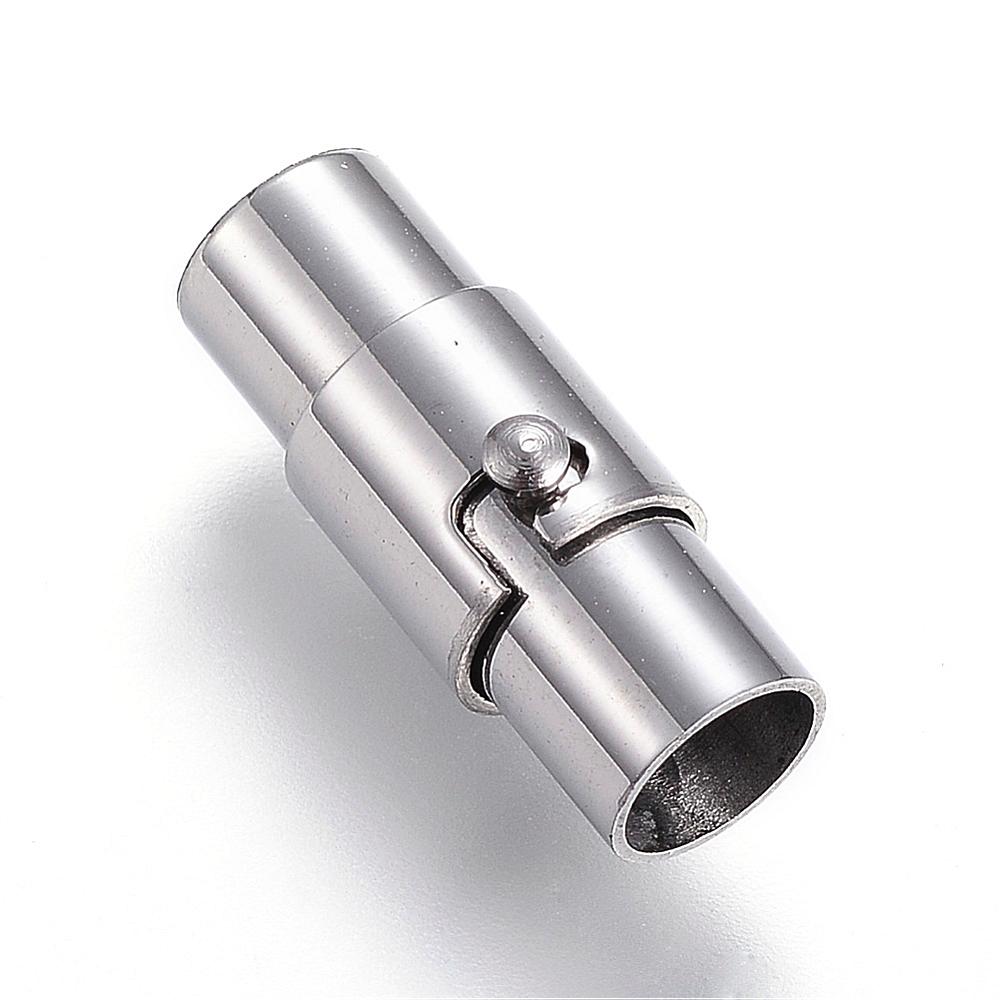 PandaHall 304 Stainless Steel Magnetic Clasps, Column, Stainless Steel Color, 17x7mm, Hole: 5mm Stainless Steel Column
