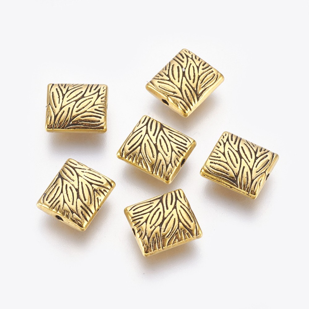 PandaHall Tibetan Style Beads, Lead Free, Rectangle, Antique Golden, Size: about: 10mm long, 9mm wide, 4mm thick, hole: 1mm Alloy Rectangle