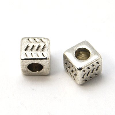 PandaHall Antique Silver Tibetan Silver Cube Spacer Beads, Lead Free & Cadmium Free, about 4.5mm long, 4.5mm wide, 4.5mm thick, hole: 2.5mm...