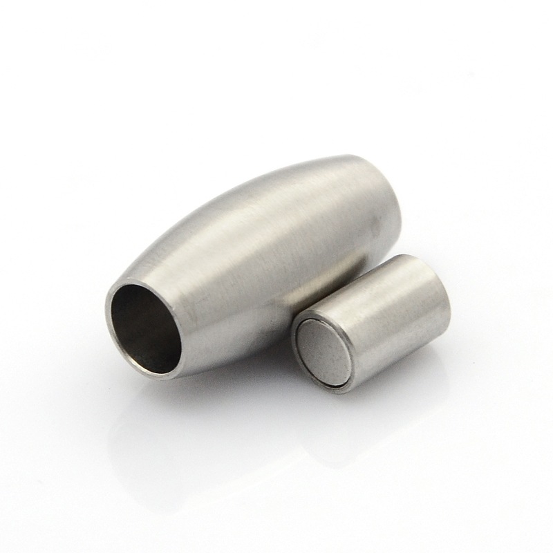 PandaHall 304 Stainless Steel Matte Surface Magnetic Clasps, Barrel, Stainless Steel Color, 21x10mm, Hole: 5mm Stainless Steel Barrel