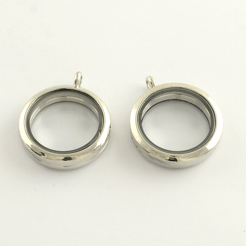 PandaHall Alloy Photo Frame Living Memory Floating Locket Pendants, with 2 Pieces Glass Cabochons, Platinum, 35x29x7mm, Hole: 4mm Alloy Flat...