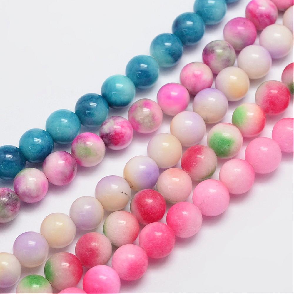 PandaHall Natural & Dyed Malaysia Jade Bead Strands, Round, Mixed Color, 4mm, Hole: 0.8mm; about 89pcs/strand, 15" Malaysia Jade Round...