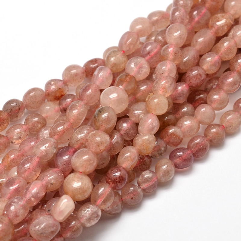 PandaHall Natural Strawberry Quartz Nuggets Beads Strands, 5~10x6~7x3~7mm, hole: 1mm; about 14.9"~15.7" Strawberry Quartz Nuggets