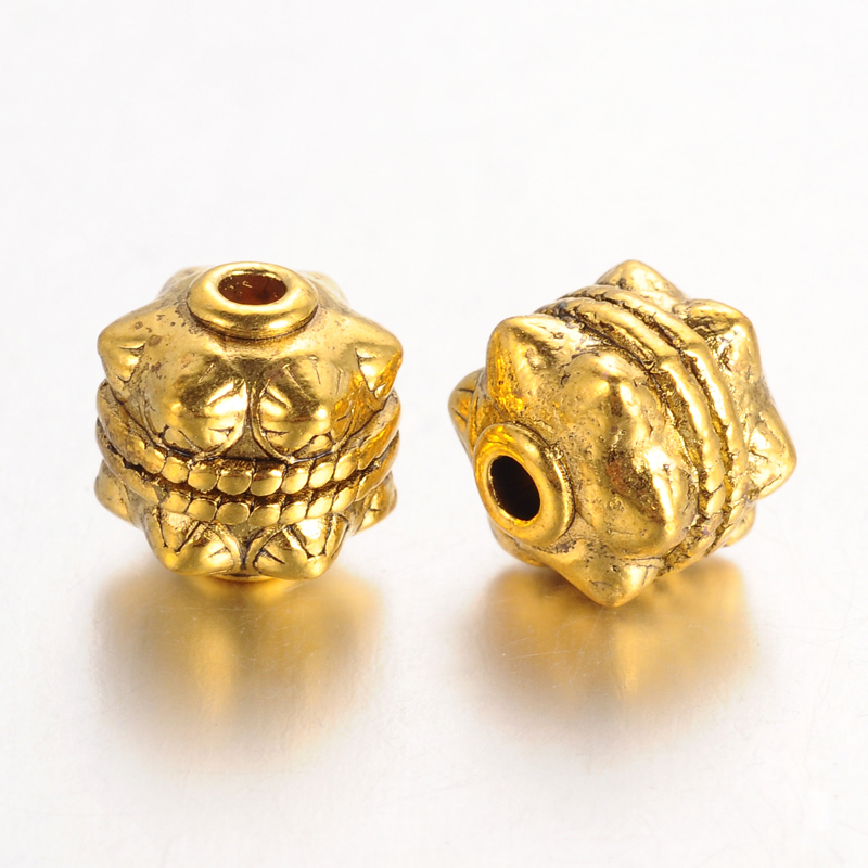 PandaHall Tibeten Style Beads, Cadmium Free & Nickel Free & Lead Free, Round, Antique Golden, 10x10mm, Hole: 2mm. Alloy Round