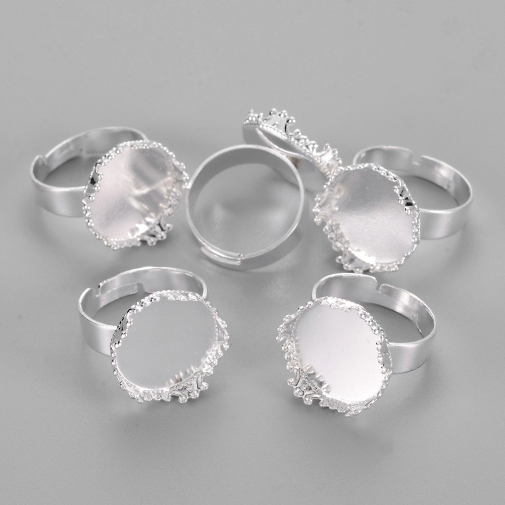 PandaHall Brass Pad Ring Bases, Adjustable, Silver Color, Ring: about 17mm inner diameter, Tray: about 16.7mm in diameter, 15mm inner...