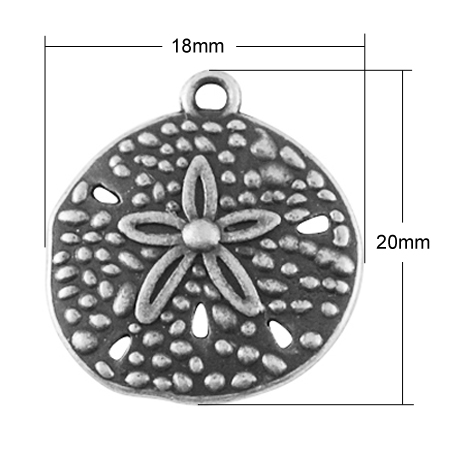 PandaHall Alloy Pendants, Lead Free & Nickel Free, Sand Dollar, Antique Silver, 20x18x2mm, Hole: 1.5mm Alloy Flat Round