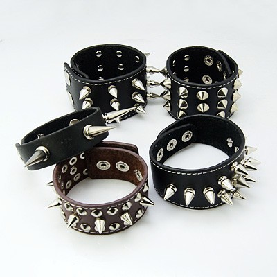 PandaHall Mixed Style Punk Rock Leather Bracelets, Gothic Style, Men Studded Wristbands, Mixed Color, about 31mm wide, 215mm long Alloy...