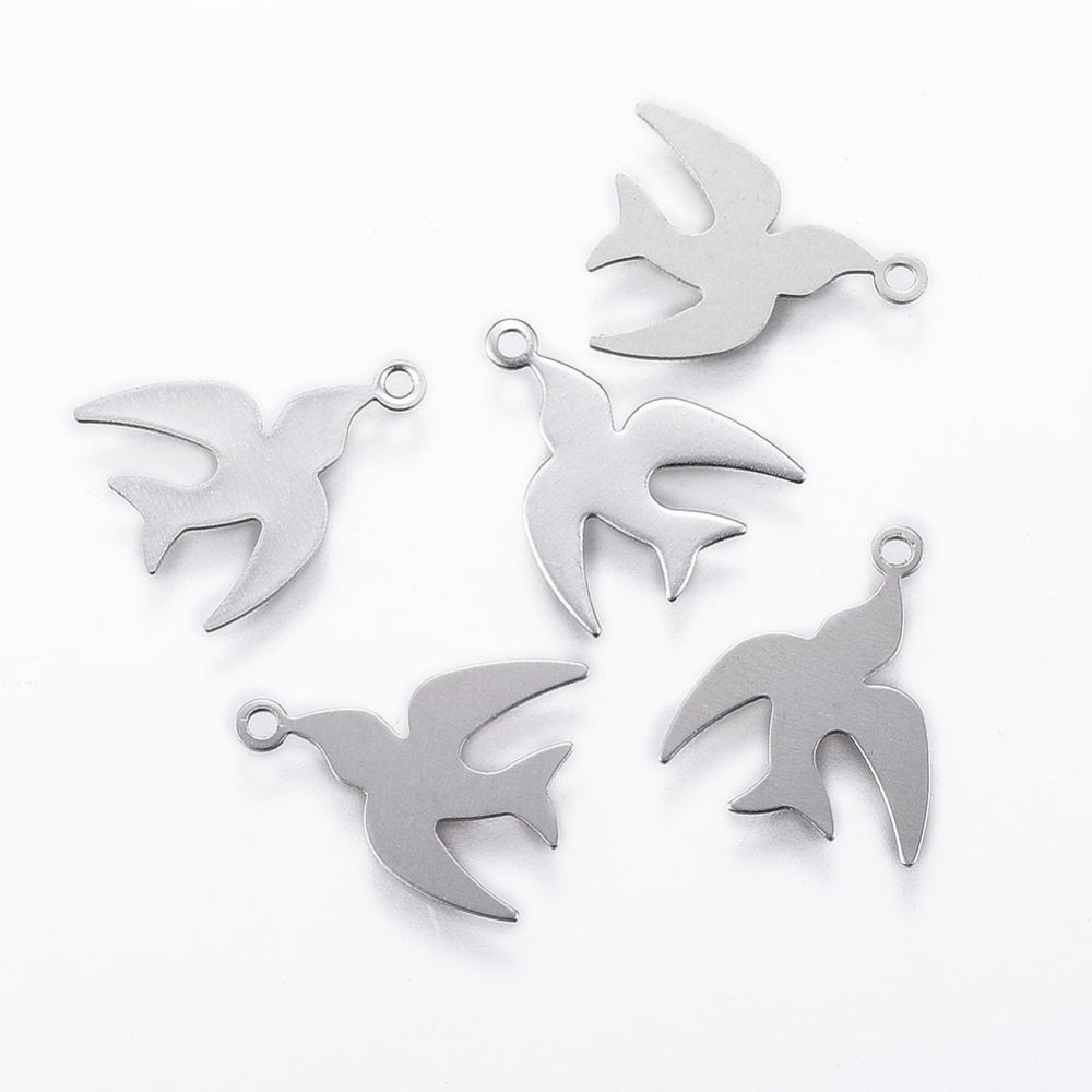 PandaHall 304 Stainless Steel Charms, Swallow, Stainless Steel Color, 14x11.5x0.2mm, Hole: 1mm Stainless Steel Bird