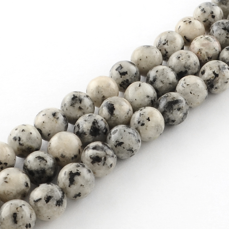PandaHall Dyed Natural Sesame Round Bead Strands, Gainsboro, 8mm, Hole: 1mm; about 48pcs/strand, 14.9" Sesame Jasper Round Gray